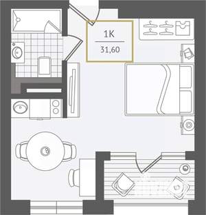 1-к квартира, вторичка, 32м2, 8/10 этаж