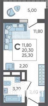 Студия квартира, строящийся дом, 25м2, 12/16 этаж