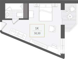 1-к квартира, вторичка, 30м2, 5/10 этаж