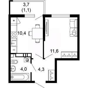 1-к квартира, вторичка, 31м2, 9/17 этаж