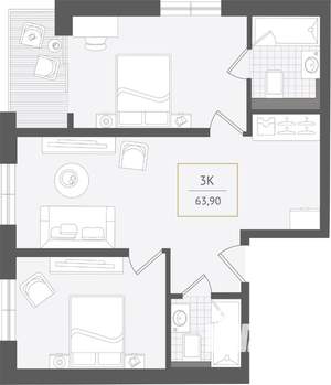 3-к квартира, вторичка, 64м2, 3/10 этаж
