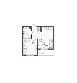 1-к квартира, вторичка, 36м2, 2/12 этаж