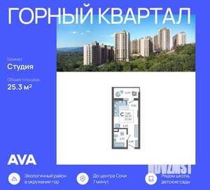 Студия квартира, вторичка, 25м2, 6/16 этаж