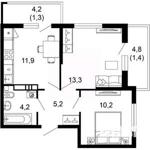 2-к квартира, вторичка, 48м2, 3/17 этаж
