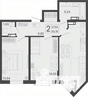 2-к квартира, вторичка, 63м2, 4/20 этаж