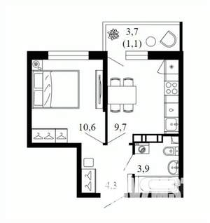 Студия квартира, вторичка, 30м2, 4/12 этаж