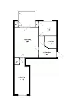 2-к квартира, вторичка, 43м2, 1/4 этаж