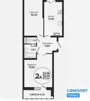 2-к квартира, вторичка, 57м2, 7/24 этаж