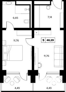 2-к квартира, вторичка, 46м2, 11/16 этаж