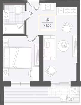 1-к квартира, вторичка, 45м2, 8/10 этаж
