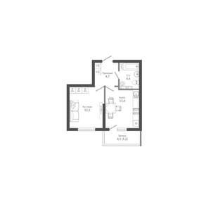 1-к квартира, вторичка, 34м2, 1/12 этаж