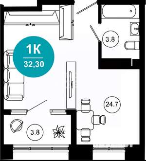 Студия квартира, вторичка, 32м2, 10/10 этаж