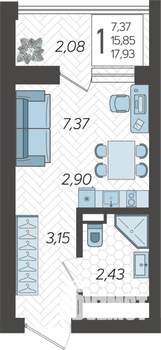 Студия квартира, строящийся дом, 18м2, 10/19 этаж