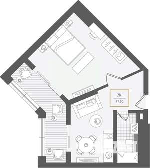 2-к квартира, вторичка, 48м2, 2/10 этаж