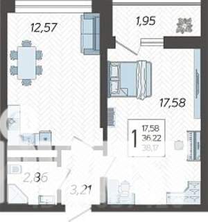 1-к квартира, строящийся дом, 38м2, 9/19 этаж