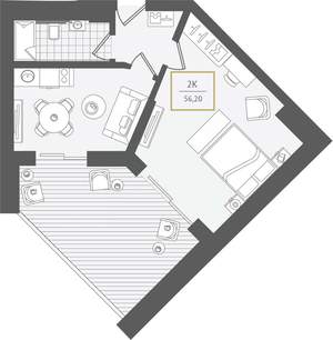 2-к квартира, вторичка, 57м2, 9/10 этаж