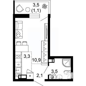 1-к квартира, вторичка, 21м2, 2/12 этаж