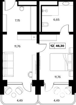 2-к квартира, вторичка, 46м2, 10/16 этаж
