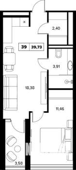 2-к квартира, строящийся дом, 40м2, 8/16 этаж