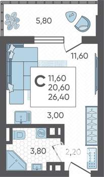 Студия квартира, строящийся дом, 26м2, 6/16 этаж