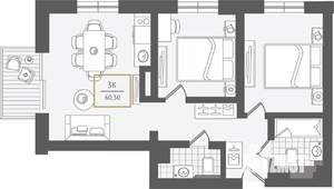 3-к квартира, вторичка, 61м2, 2/10 этаж