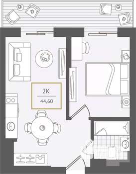 2-к квартира, вторичка, 45м2, 9/10 этаж
