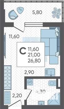 Студия квартира, вторичка, 27м2, 1/16 этаж