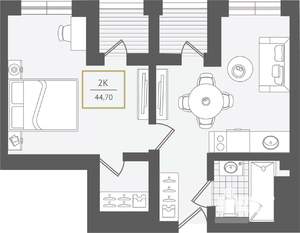 2-к квартира, вторичка, 45м2, 8/10 этаж
