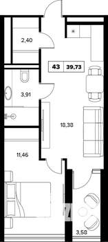 2-к квартира, вторичка, 40м2, 6/16 этаж
