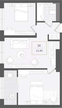 3-к квартира, вторичка, 62м2, 2/10 этаж