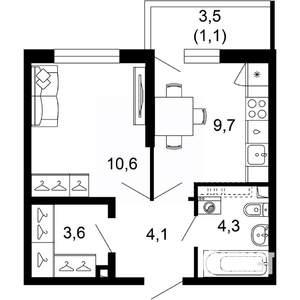 1-к квартира, вторичка, 33м2, 1/17 этаж