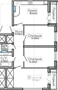 3-к квартира, вторичка, 87м2, 6/13 этаж