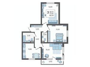 3-к квартира, вторичка, 82м2, 1/10 этаж