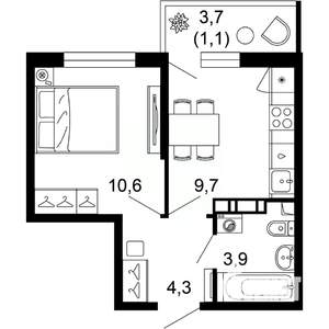 1-к квартира, вторичка, 30м2, 3/12 этаж