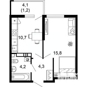 1-к квартира, вторичка, 36м2, 10/17 этаж