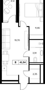 2-к квартира, вторичка, 42м2, 6/6 этаж
