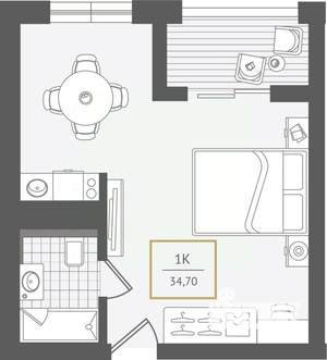 1-к квартира, вторичка, 34м2, 6/10 этаж
