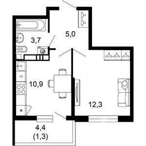 1-к квартира, вторичка, 33м2, 5/17 этаж