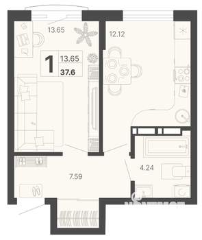 1-к квартира, вторичка, 38м2, 3/20 этаж
