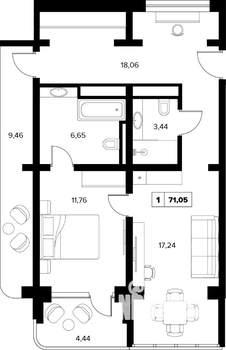 2-к квартира, вторичка, 71м2, 10/16 этаж