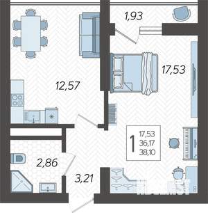 1-к квартира, вторичка, 39м2, 17/19 этаж