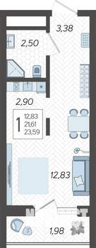 Студия квартира, строящийся дом, 24м2, 18/19 этаж