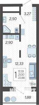 Студия квартира, строящийся дом, 23м2, 16/19 этаж