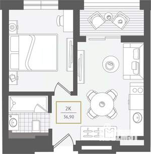 2-к квартира, сданный дом, 37м2, 7/10 этаж