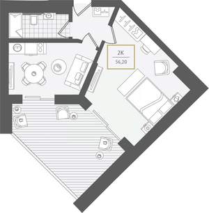 2-к квартира, вторичка, 57м2, 6/10 этаж
