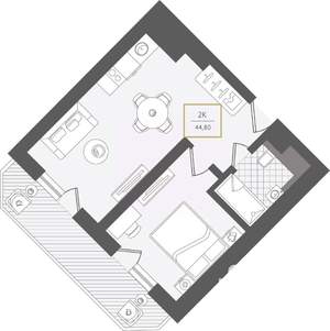 2-к квартира, вторичка, 45м2, 6/10 этаж