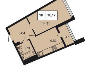 1-к квартира, вторичка, 36м2, 7/9 этаж