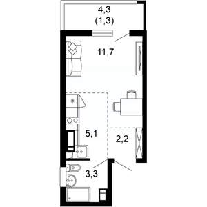 1-к квартира, вторичка, 24м2, 3/17 этаж