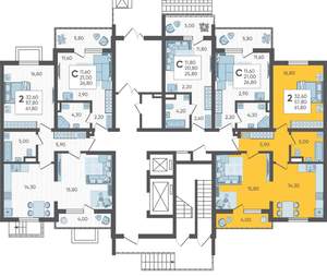 2-к квартира, строящийся дом, 62м2, 1/10 этаж