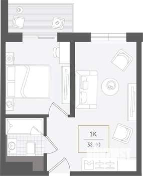 1-к квартира, вторичка, 38м2, 9/10 этаж
